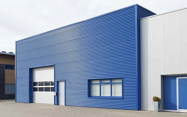commercial cladding spray painted blue
