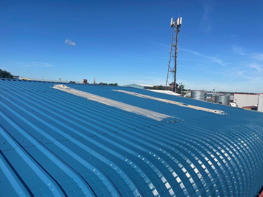 Blue coloured rooftop re-coating