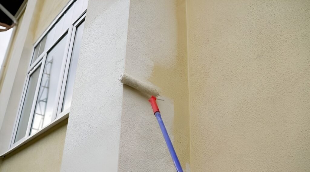 paint roller on building wall